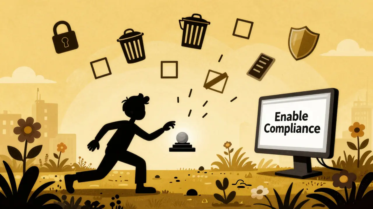A coder activates compliance, turning data chaos into a clean, protected garden