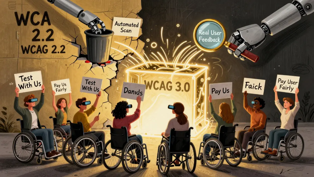 Disabled users united, replacing outdated accessibility standards with WCAG 3.0, as automated tools are discarded in favor of real human feedback.
