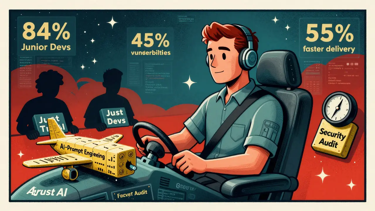 Developer as co-pilot steering a code-plane with security and prompt engineering as instruments, while others rely blindly on AI.