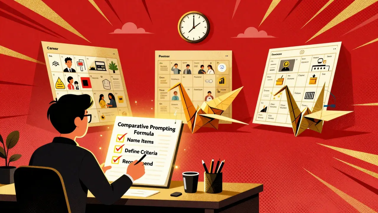 A solopreneur holding a checklist as AI decision matrices unfold like origami cranes behind them.