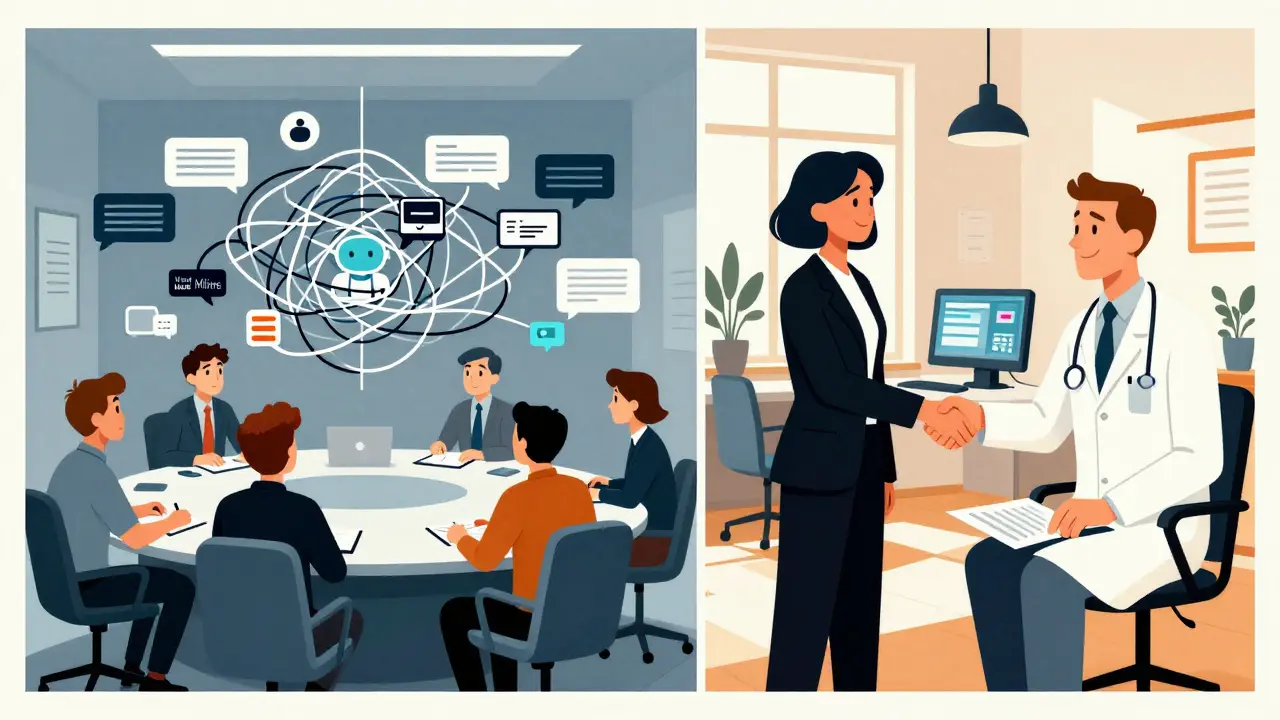 Contrasting scenes: wasted AI spending vs. productive automation in a workplace.