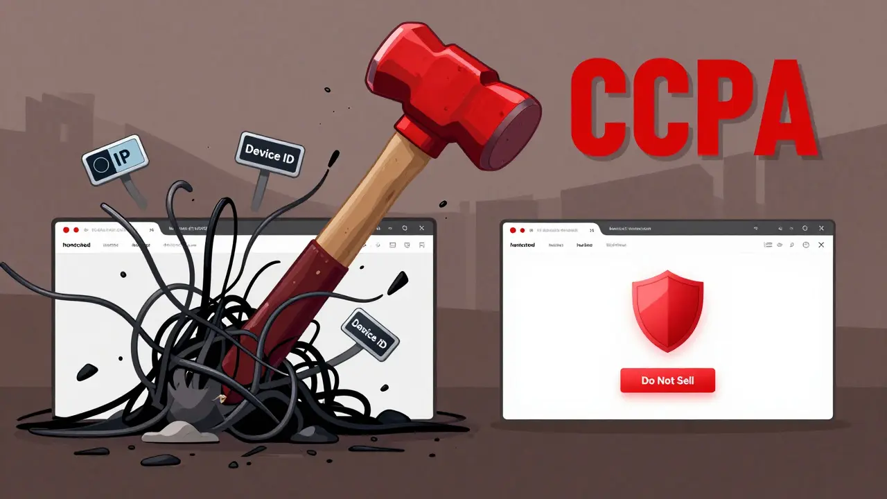 Side-by-side comparison of chaotic AI-generated site versus clean hand-coded site with CCPA shield.