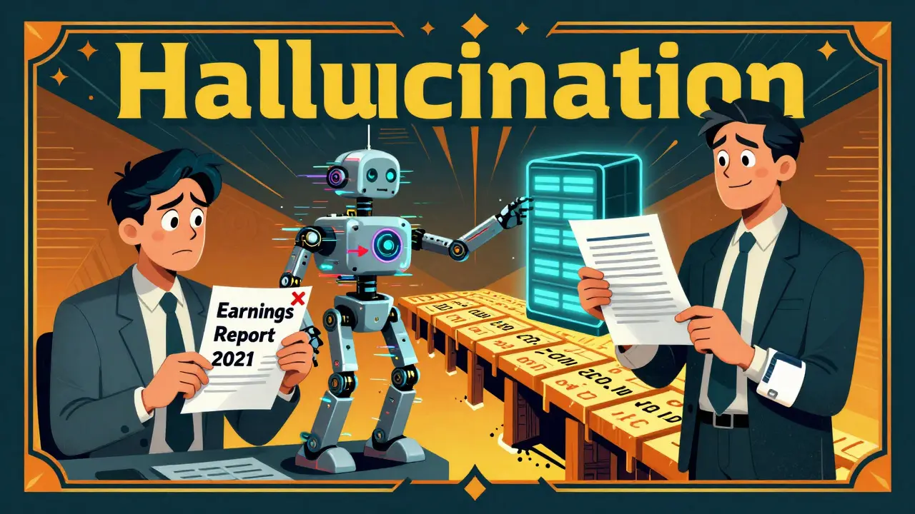 Split scene: confused worker with old report vs. confident worker with accurate answer from a glowing vector database.