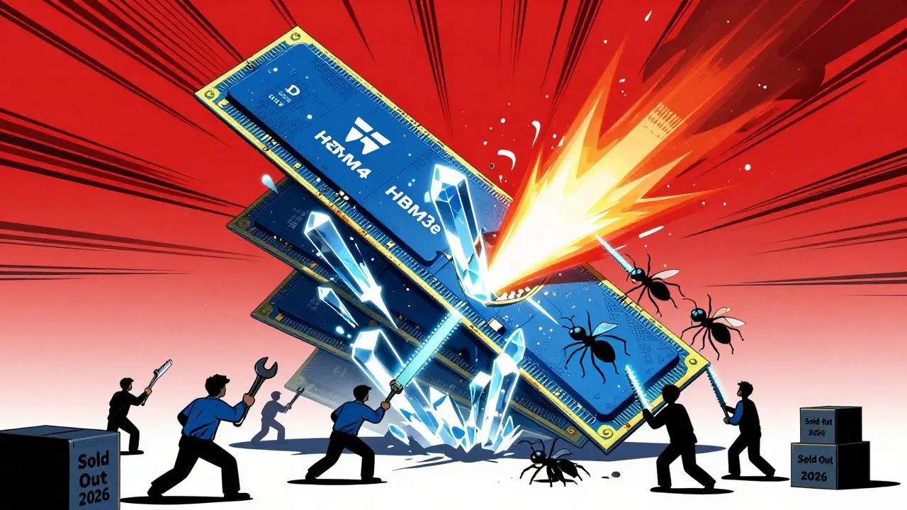 Exploding memory stacks with corporate logos and near-memory computing insects