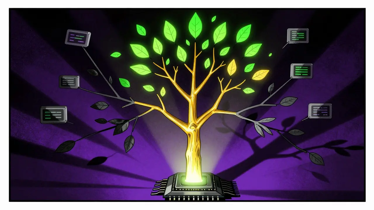Branching tree showing decision paths and outcomes