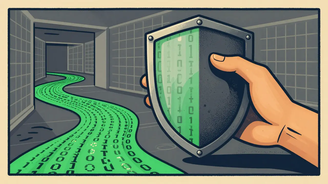 Hand shielding a stream of digital data