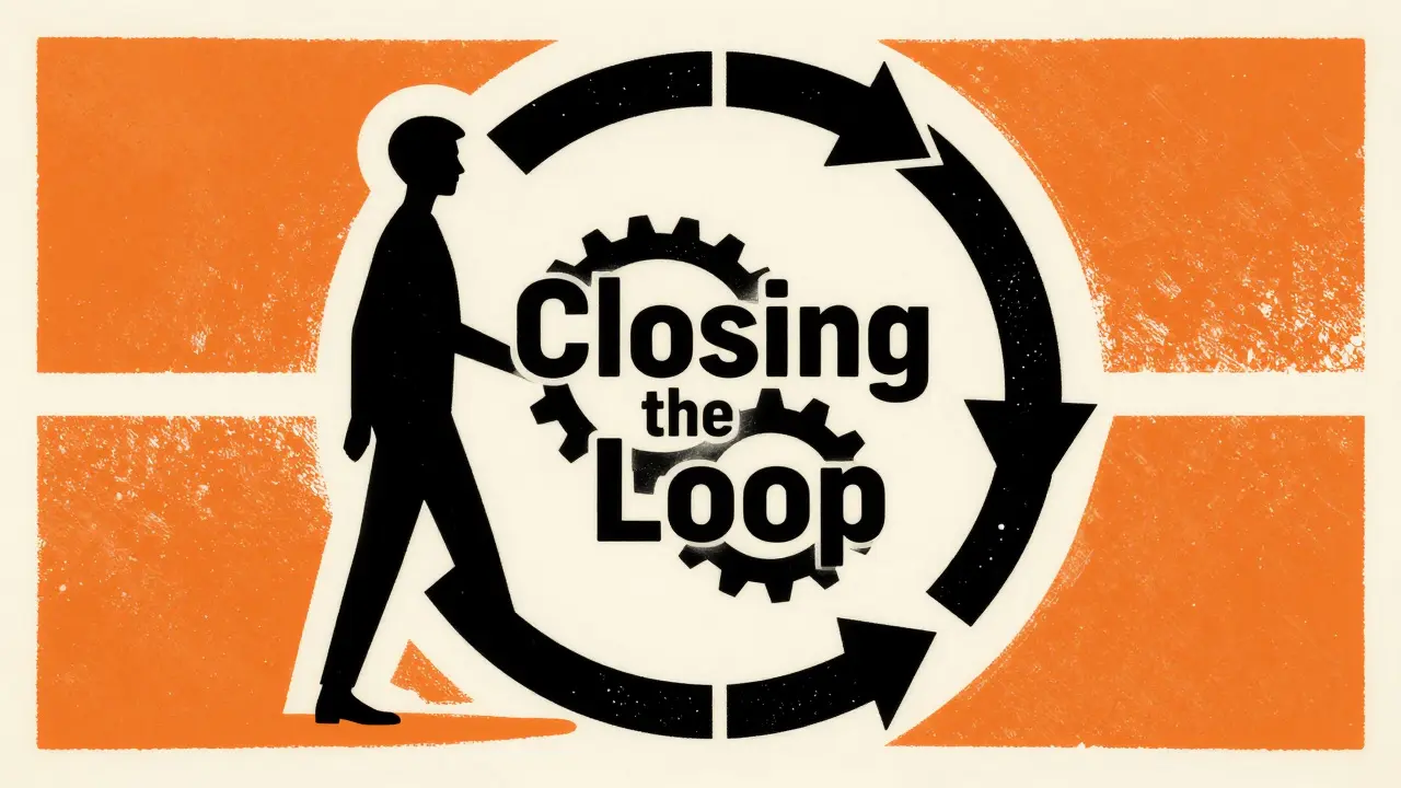 A circular loop of human and mechanical elements representing AI feedback