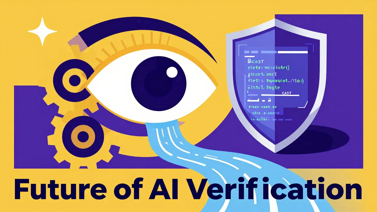A geometric abstract eye and shield monitoring a stream of digital code.