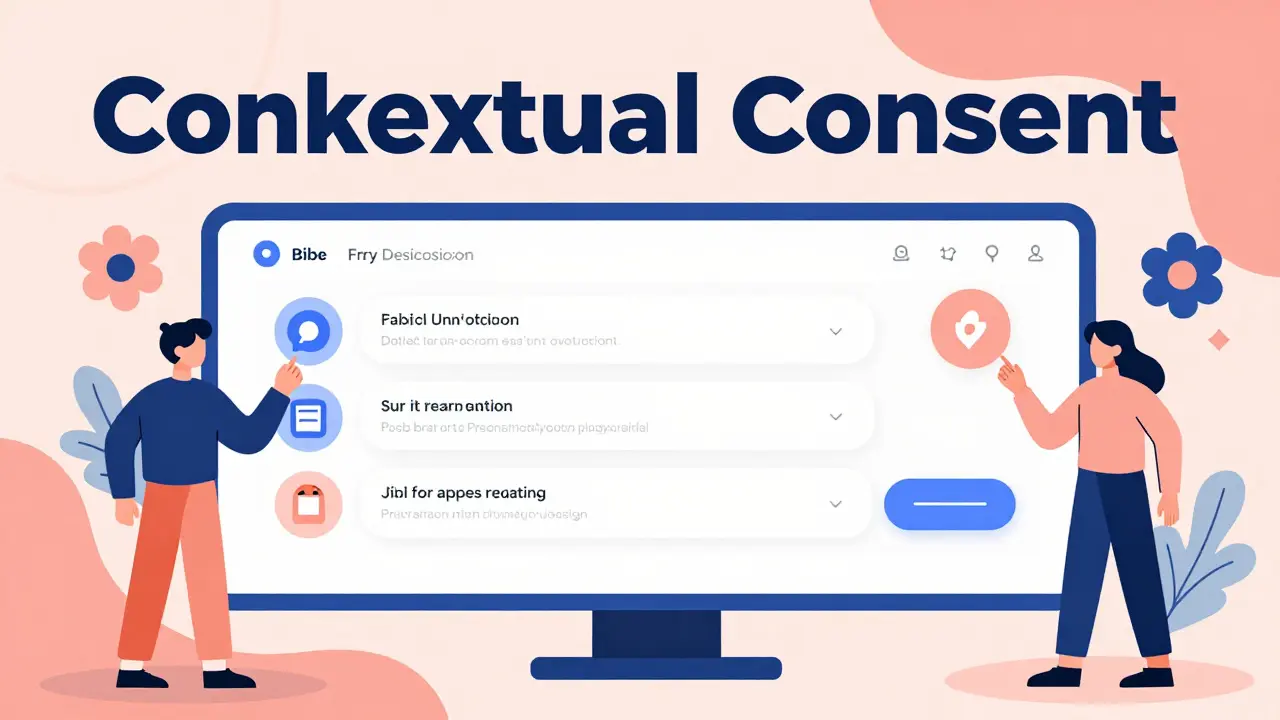 A surreal interface where small consent bubbles bloom upon user interaction in a poetic art style.