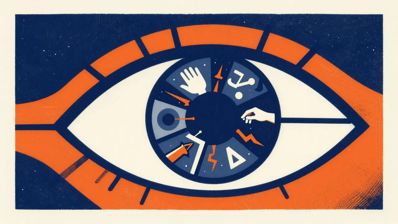 Graphic representation of an AI eye processing video frames as mathematical tokens.