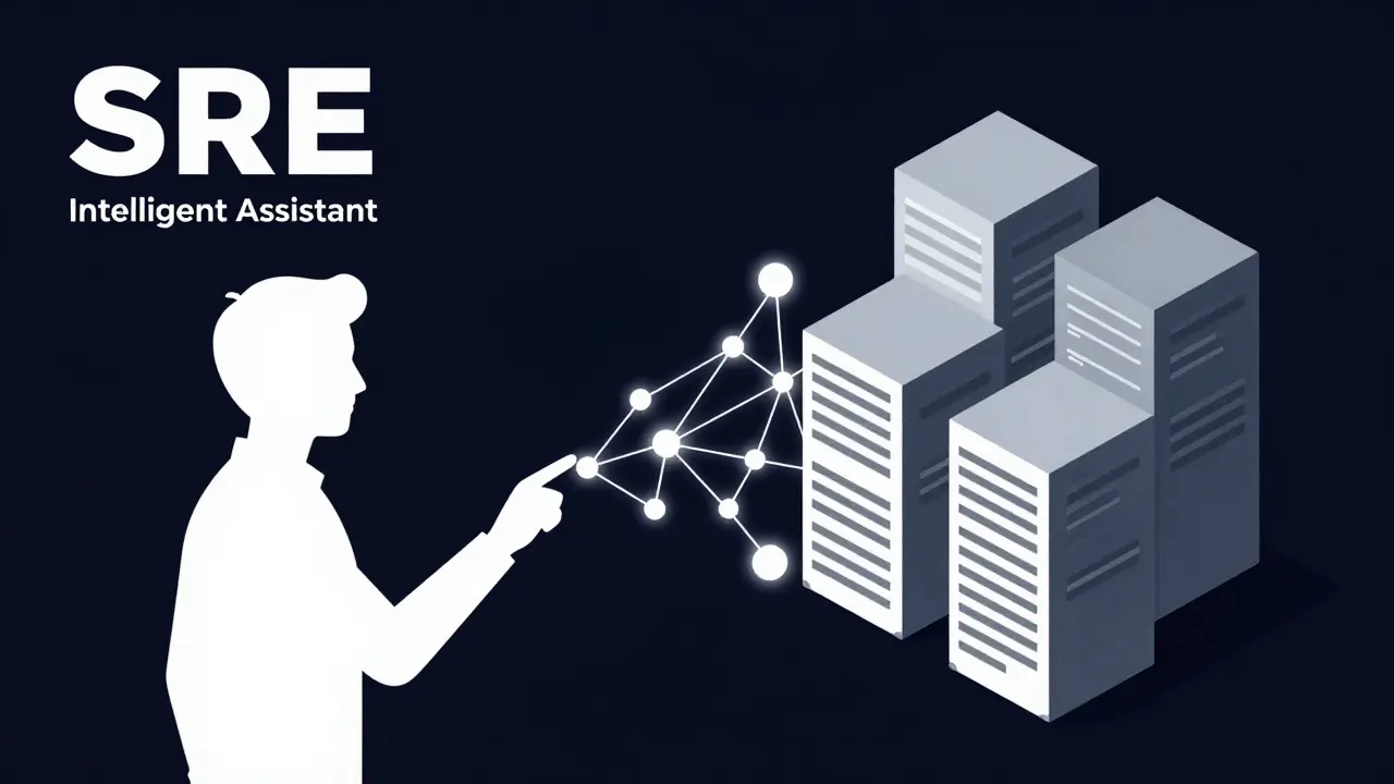 Minimalist depiction of an SRE engineer synthesizing complex data logs into clear patterns.
