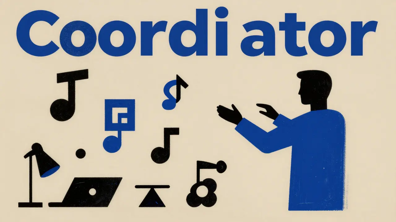 Minimalist illustration of an AI conductor coordinating various specialized tool symbols.