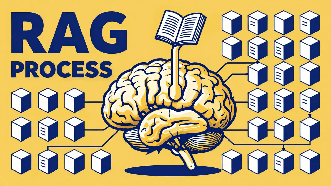 Stylized brain connected to a geometric vector database library