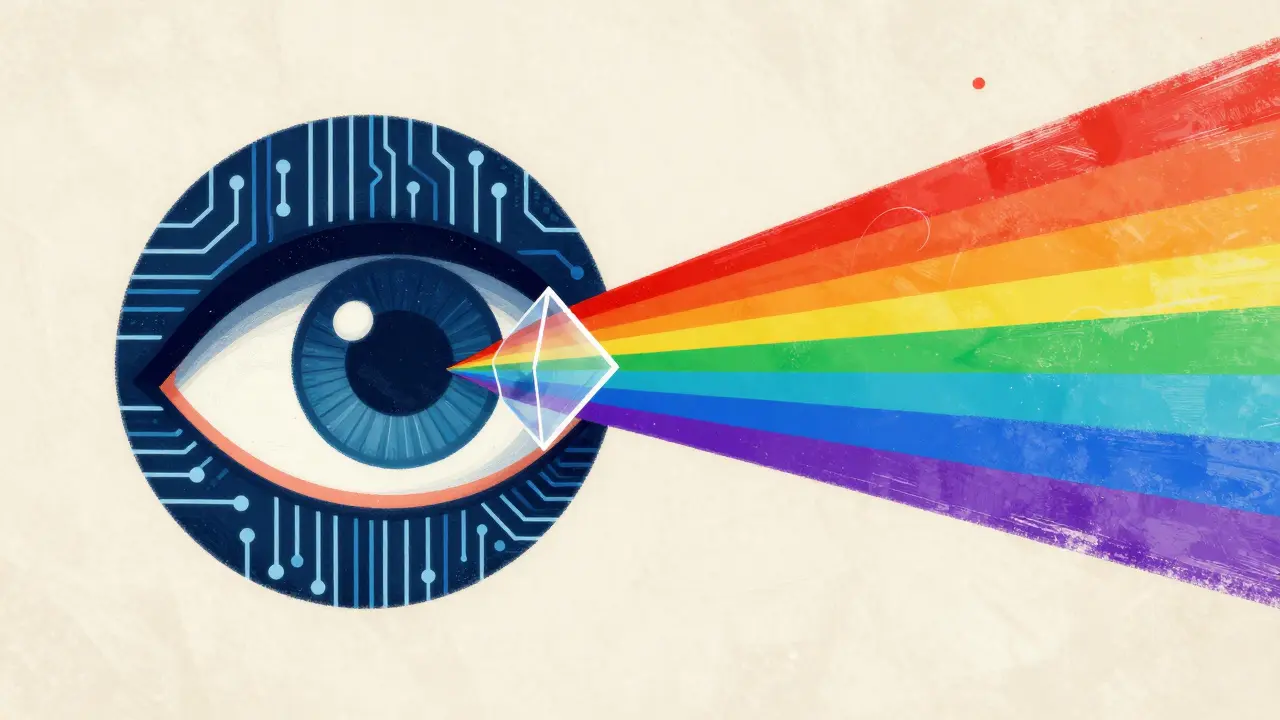 Stylized eye and prism symbolizing the transition from security alerts to AI explainability
