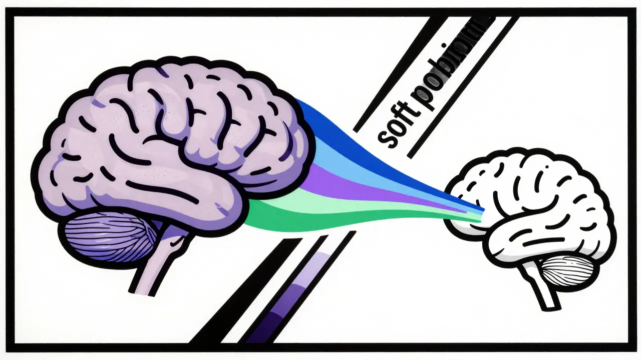 Abstract brains exchanging colored data streams in Polish poster art style