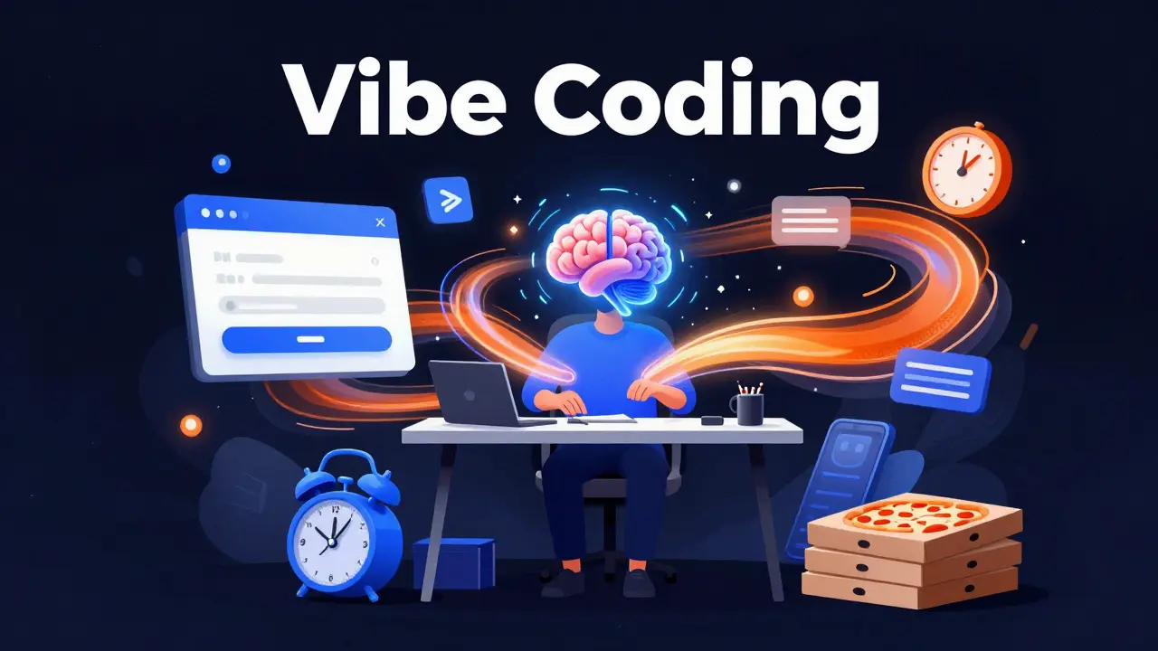 Abstract depiction of vibe coding workflow with AI-generated components.