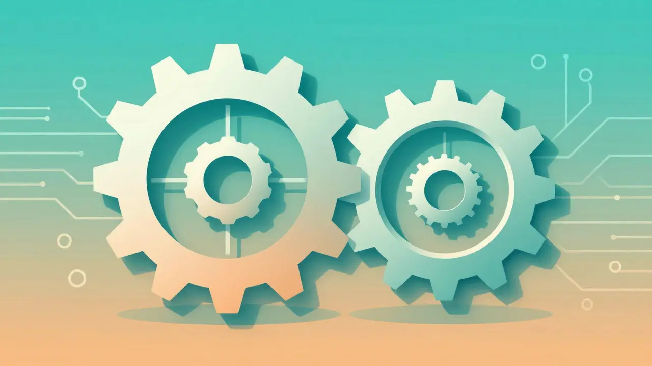 Interlocking gears and circuits representing automated AI prompt optimization.