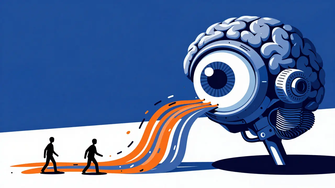 Abstract depiction of data corruption and model poisoning with mechanical elements.
