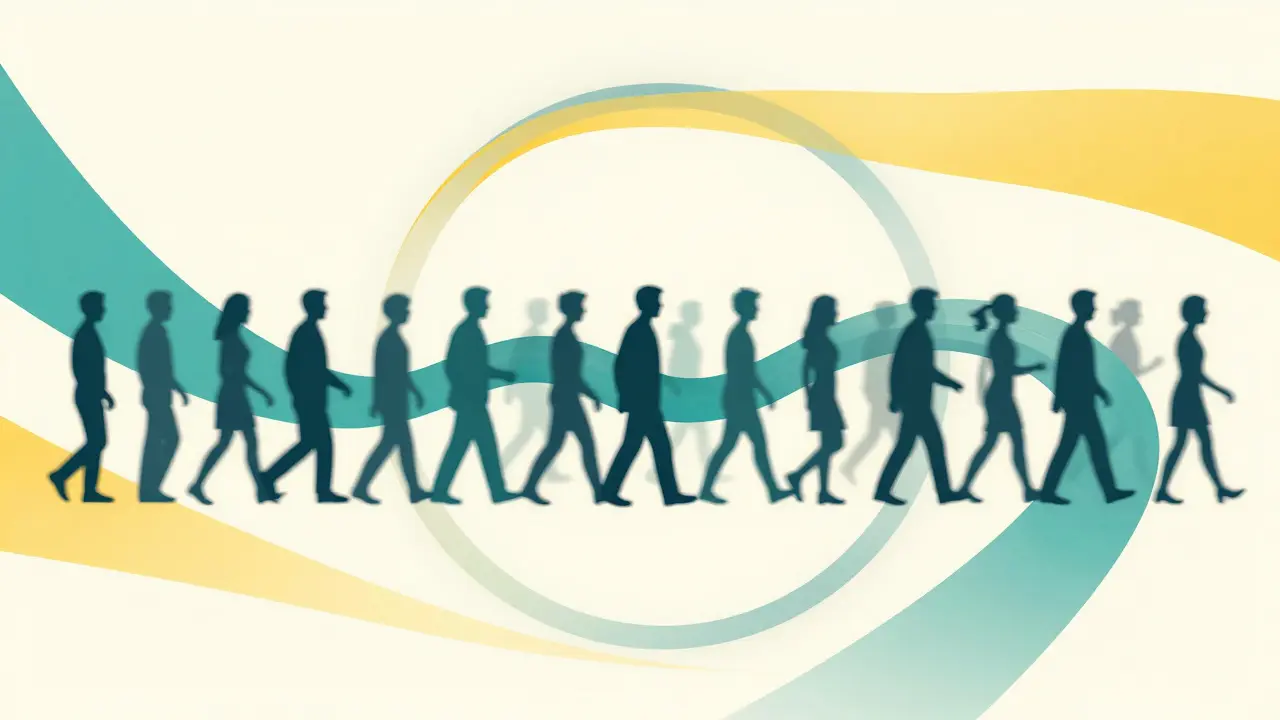 Flowing silhouettes moving through an aperture, representing continuous batching