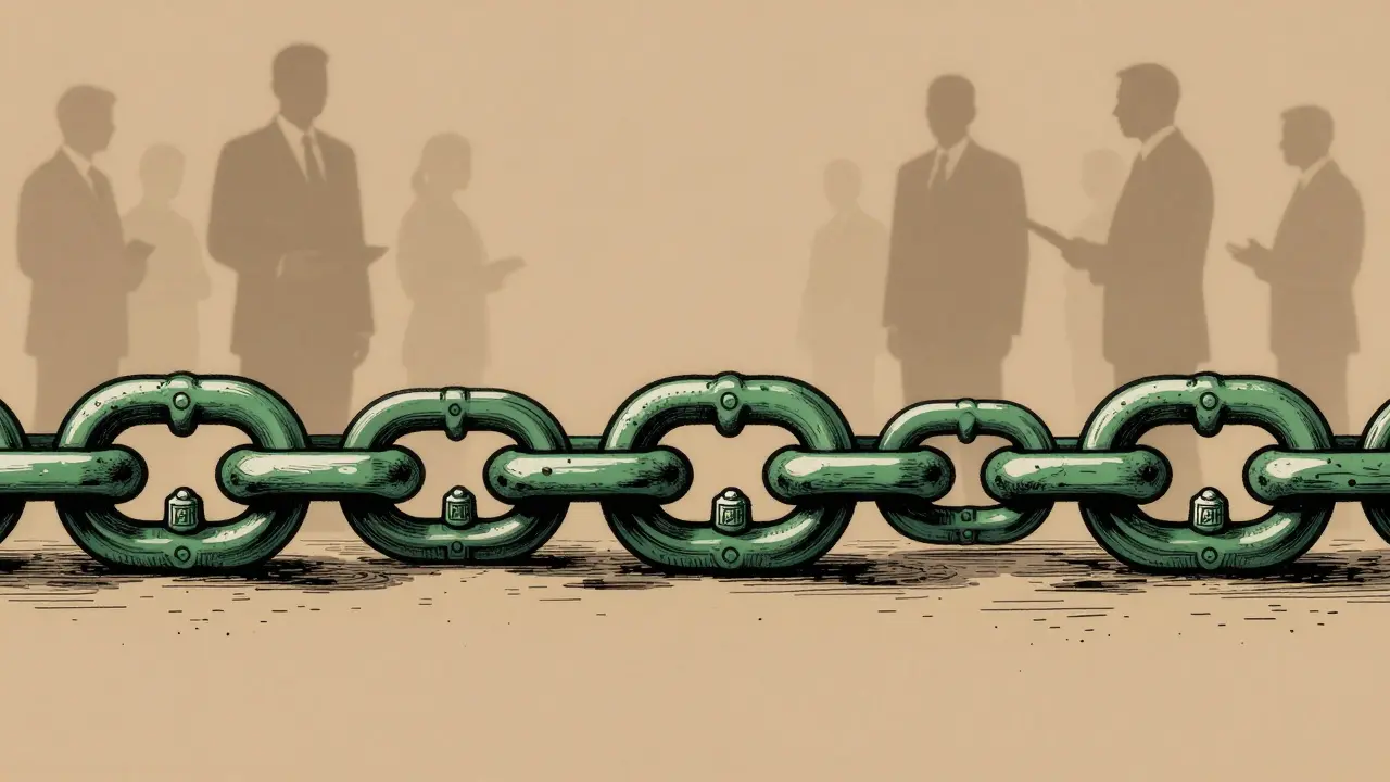 Iron chain links symbolizing immutable blockchain audits