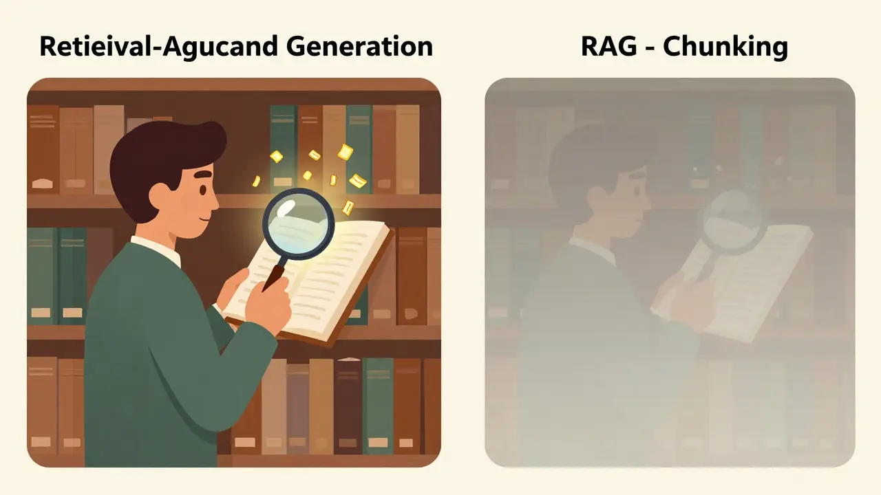 Librarian selecting glowing snippets from books