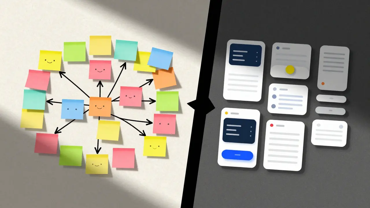 Sticky notes morphing into clean digital UI components