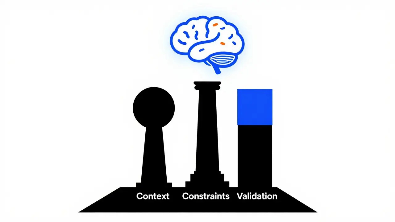 Three pillars supporting an abstract brain icon
