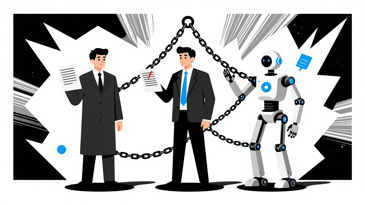Users and AI agents chained together by shared liability