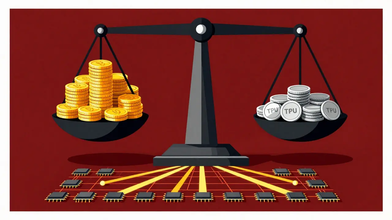 Abstract illustration of cost balance and optical networking for AI chips.