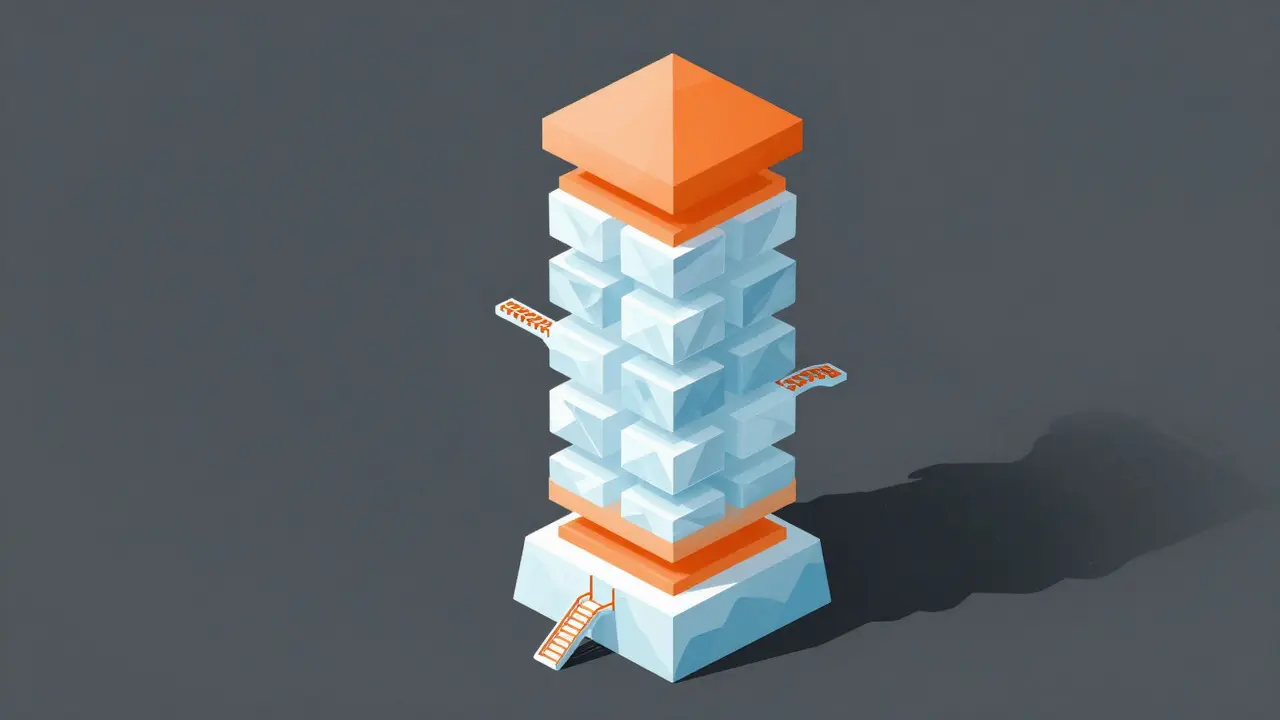 Abstract tower with frozen middle layers symbolizing protected neural network