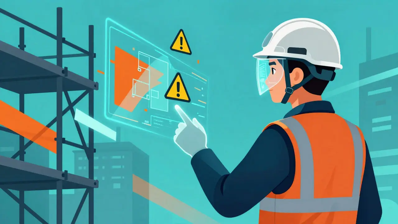 Inspector using AI visor to predict construction site hazards
