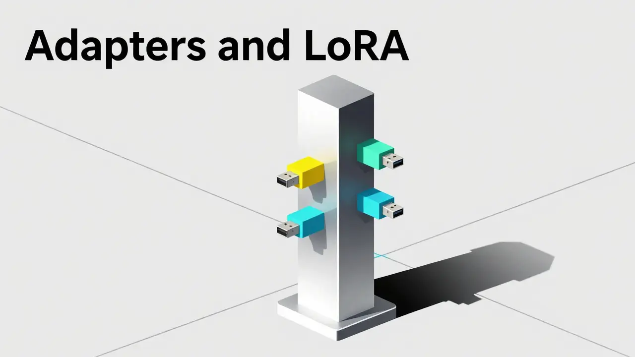 Minimalist adapters plugging into a frozen model for efficient tuning