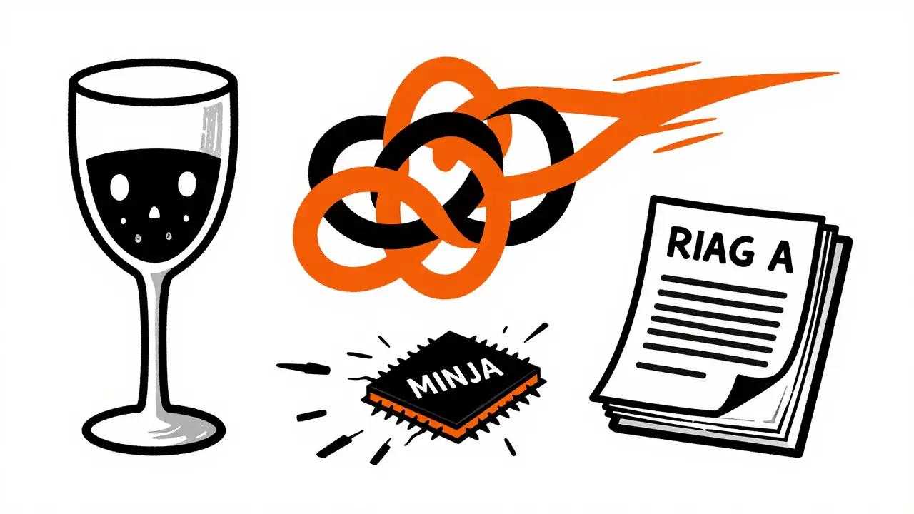 Minimalist graphic symbols representing various AI cyber threats