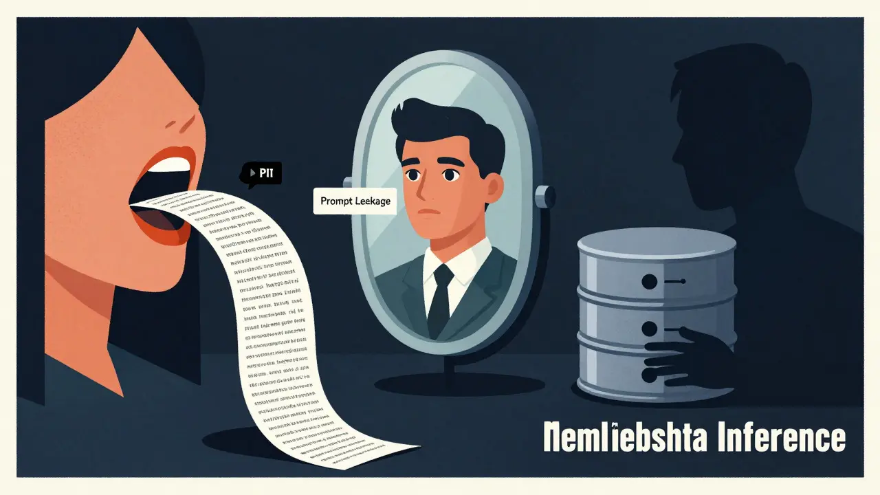 Surreal symbols representing three types of LLM data leakage risks