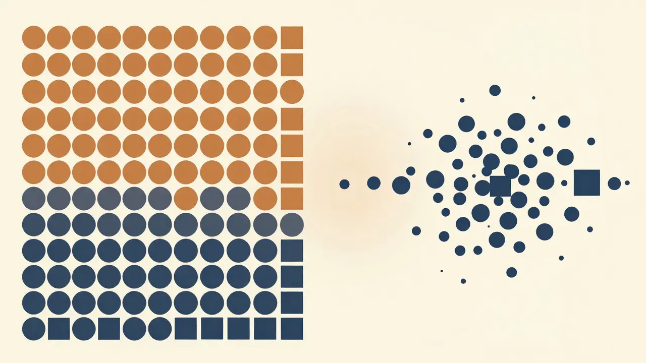 Abstract geometric clusters illustrating data distribution divergence