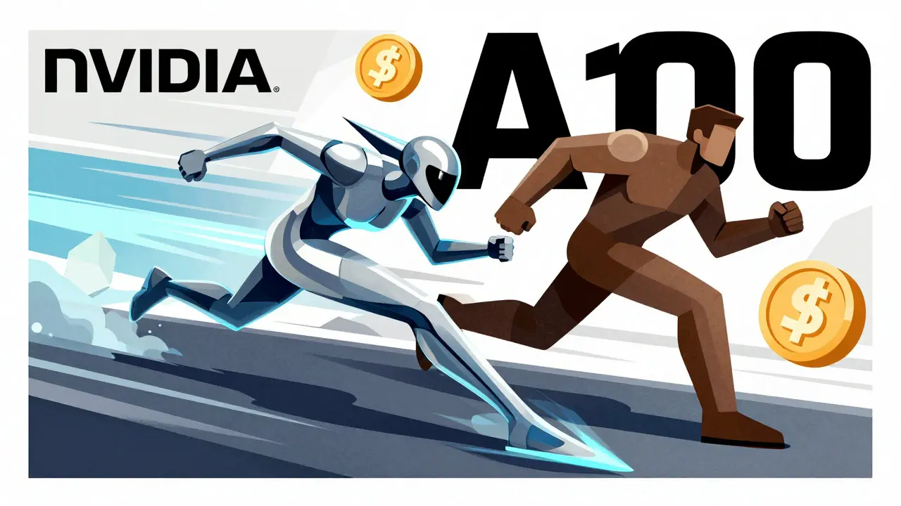 Abstract race between fast and steady AI hardware figures
