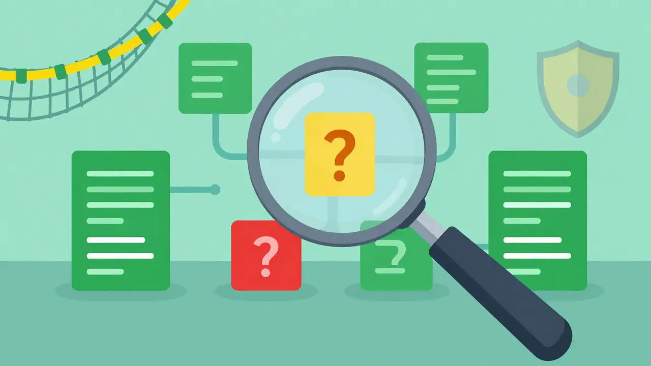 Graphic depicting a magnifying glass validating data streams for errors