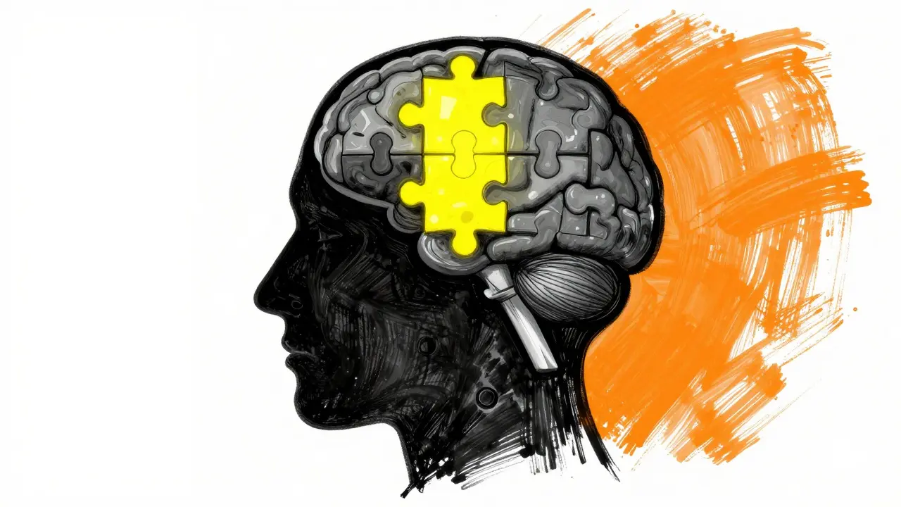 Head silhouette with only few brain modules glowing active
