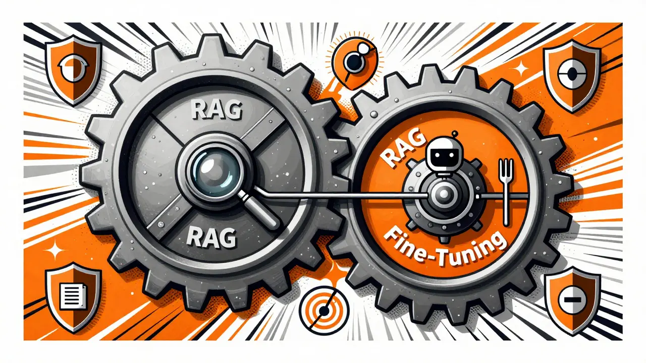Mechanical gears symbolizing RAG, agents, and governance in illustration