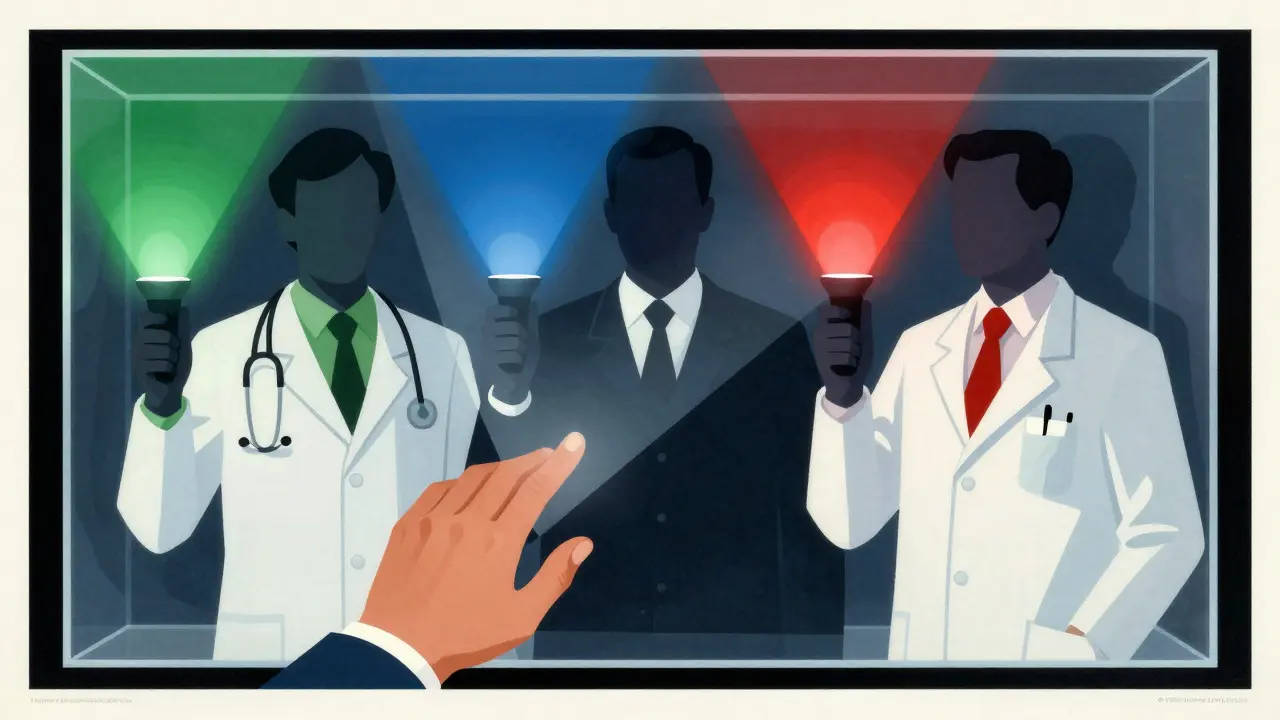 Transparent interface showing multiple conflicting expert views