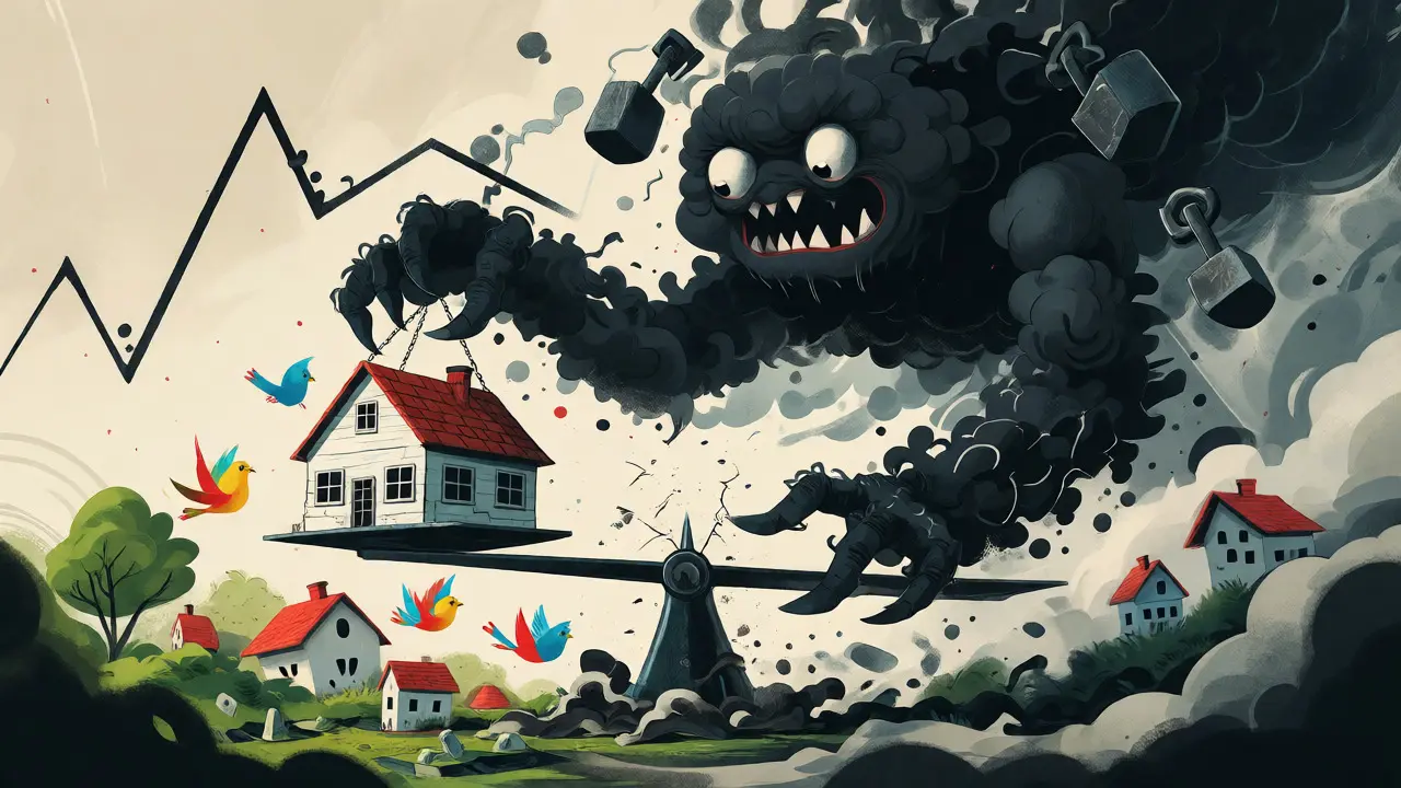A heavy monster crushing a balance scale, symbolizing noisy neighbor cost spikes.