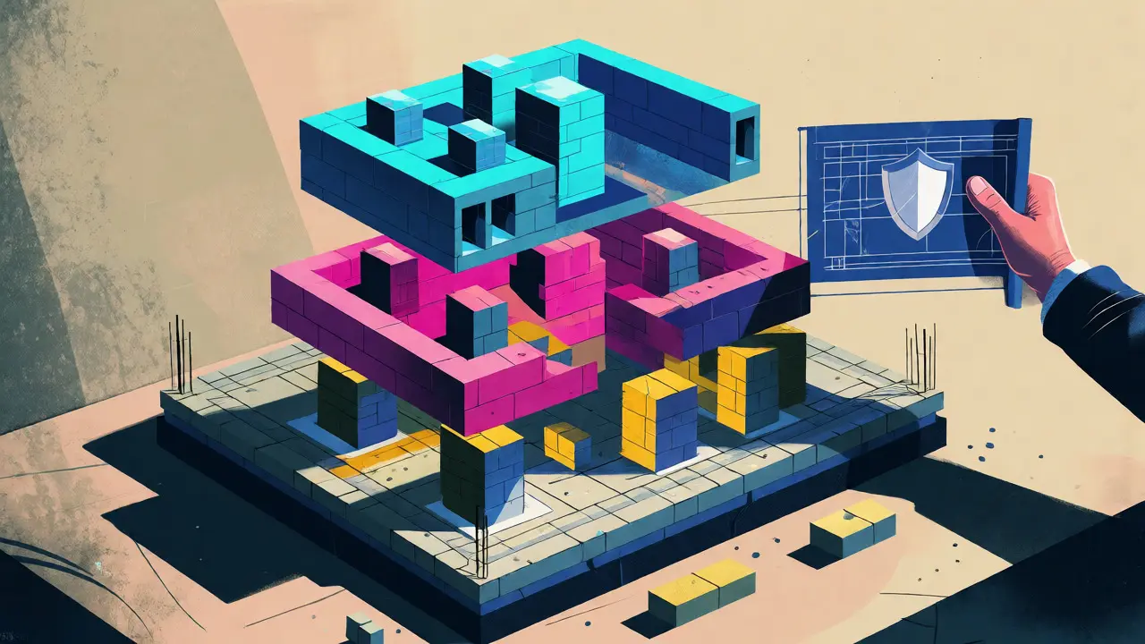 Colorful vertical slices of software architecture protected by rule-based shields