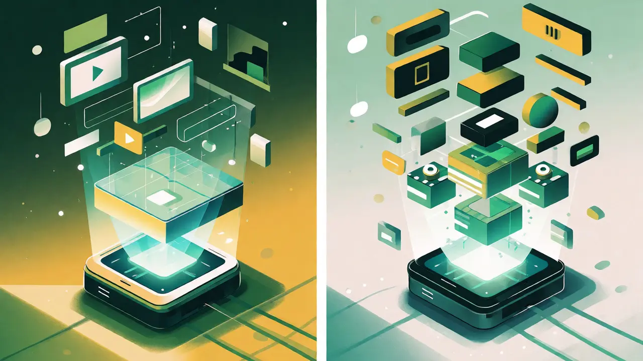 Smartphone emitting structured data blocks representing optimized edge AI.