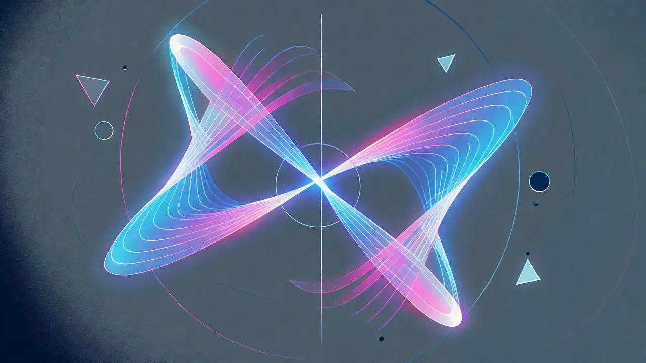 Stylized illustration of rotating light vectors representing RoPE's relative position encoding mechanism.