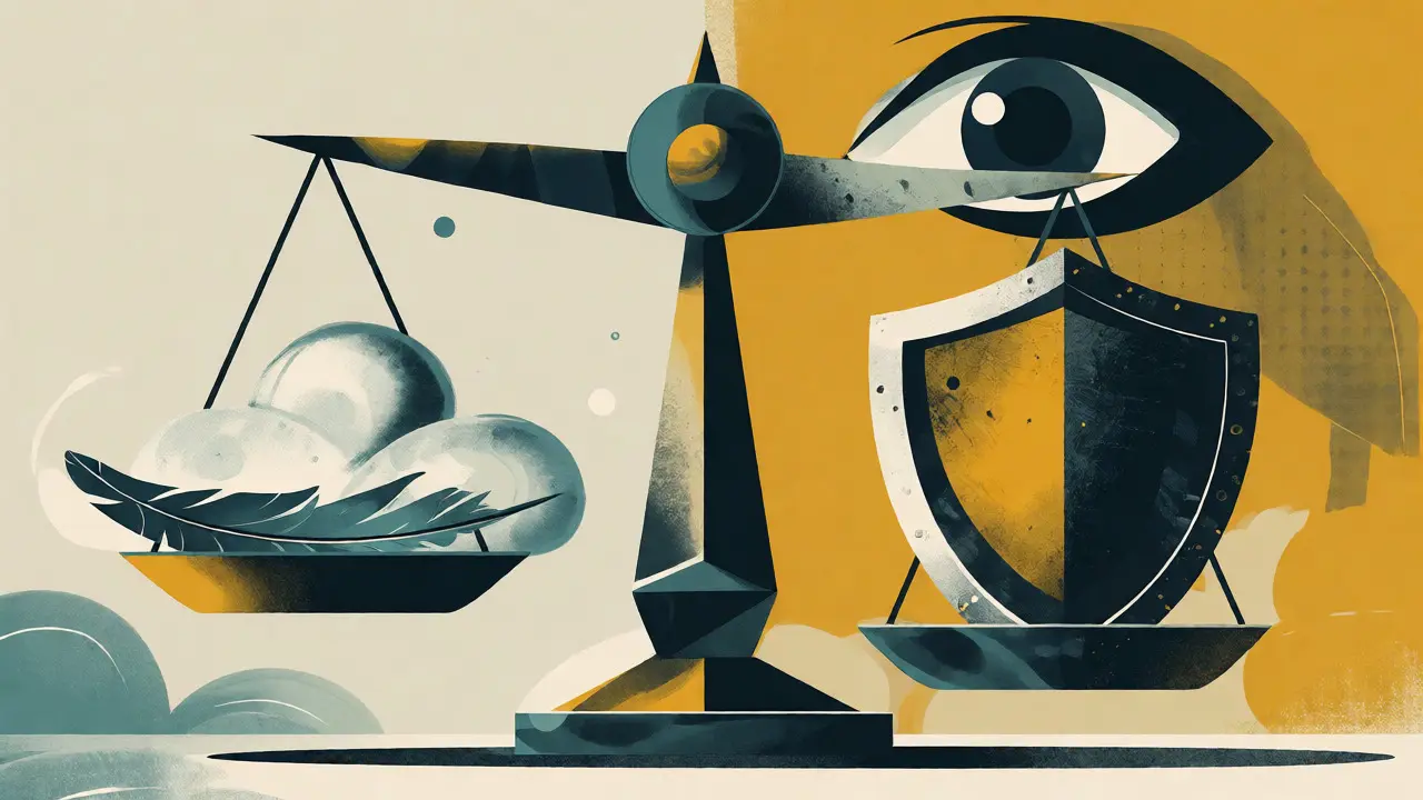 Abstract scale balancing AI utility against regulatory compliance shields.