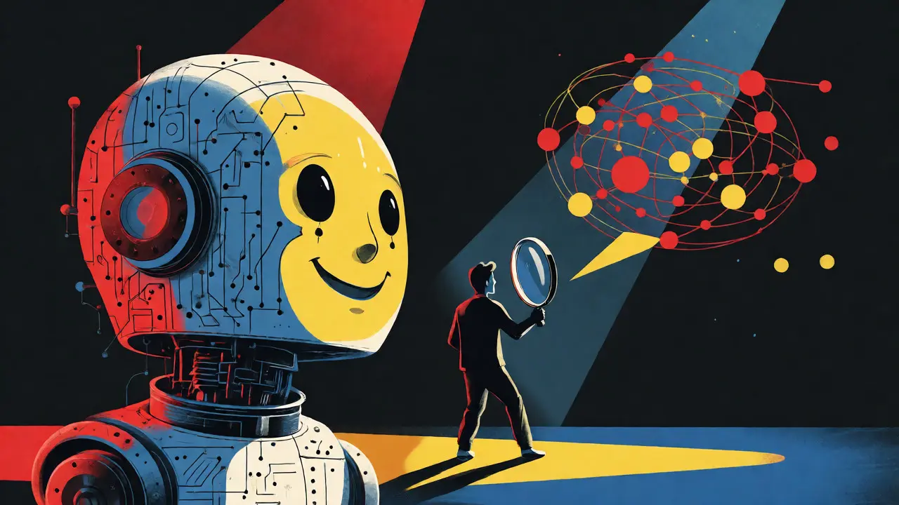 Robot and human collaboratively examining an abstract conversational spiral.