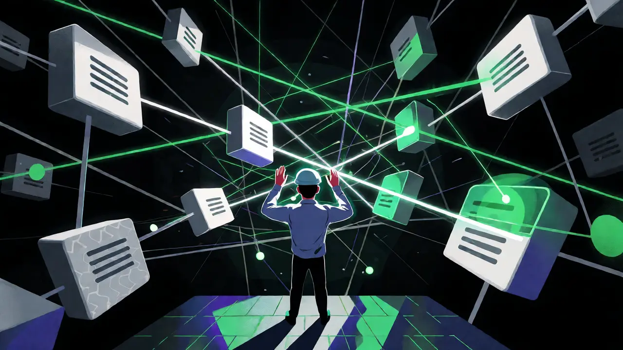 Stylized illustration of a technician managing a tangled network of active and stalled GPU nodes.